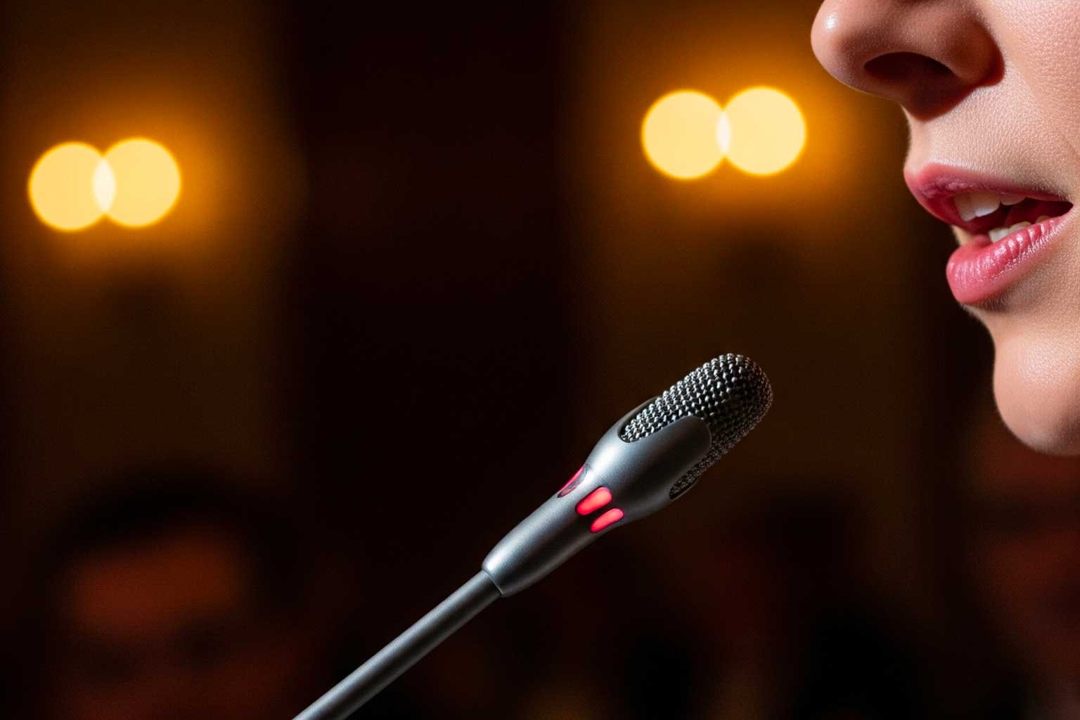Prise de parole au micro lors d'un gala de prestige